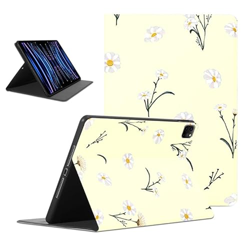 Foonary Hülle für iPad Pro 11" 2022/2021/2020 (4/3/2 Generation), Aesthetic Ultra Dünn Leicht Tablet Schutzhülle mit Standfunktion PU Leder Stoßfeste TPU Case Cover für iPad Pro 11,Gänseblümchen von Foonary