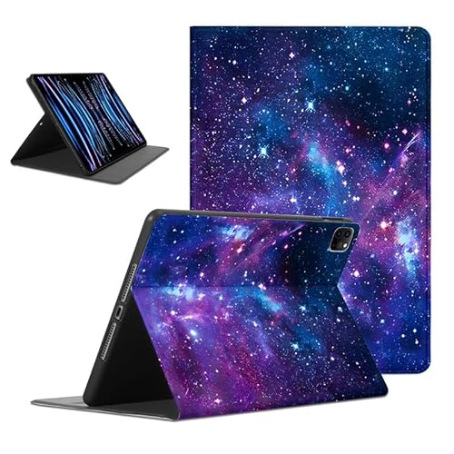 Foonary Hülle für iPad Pro 12,9" (2022), Aesthetic Ultra Dünn Leicht Tablet Schutzhülle mit Standfunktion TPU Rücken PU Leder Stoßfeste Case Cover für iPad Pro 12 6th, Blau Universum von Foonary