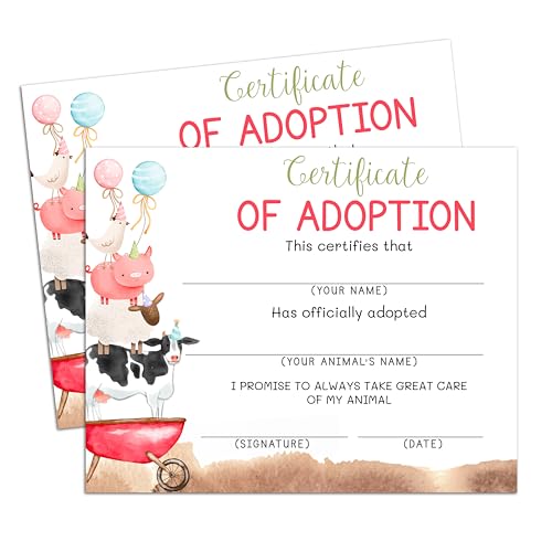 Adoptionszertifikat für Bauernhoftiere, Annahme eines Tier-Partygeschenks, Adoptionszertifikate, Adoptionsparty-Dekorationen, Bauernhof, Geburtstagsgeschenke, 20 Stück Adoptionszertifikat für Bauernhoftiere, Annahme eines Tier-Partygeschenks, Adoptionszertifikate, Adoptionsparty-Dekorationen, Bauernhof, Geburtstagsgeschenke, 20 Stück von Foosproea