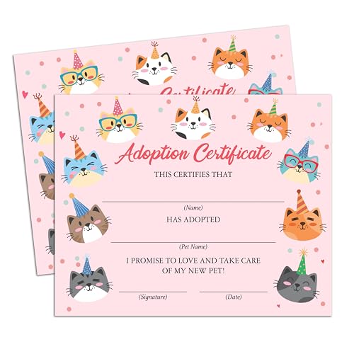 Adoptionszertifikat für Katzen, Adopt A Cat Party Favor, Haustier-Adoptionszertifikate, Adoptionsparty-Dekorationen, Kätzchen-Geburtstagszubehör, 22 Stück Adoptionszertifikat für Katzen, Adopt A Cat Party Favor, Haustier-Adoptionszertifikate, Adoptionsparty-Dekorationen, Kätzchen-Geburtstagszubehör, 22 Stück von Foosproea