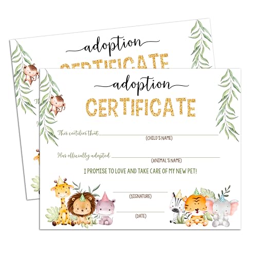 Adoptionszertifikat für Tiere, Annahme eines Tier-Partygeschenks, Adoptierzertifikate mit Dschungel-Thema, Adoptionsparty-Dekorationen, Safari-Geburtstagszubehör, 18 Stück Adoptionszertifikat für Tiere, Annahme eines Tier-Partygeschenks, Adoptierzertifikate mit Dschungel-Thema, Adoptionsparty-Dekorationen, Safari-Geburtstagszubehör, 18 Stück von Foosproea