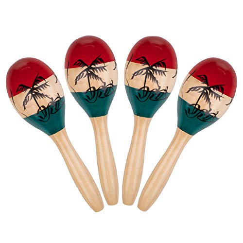 Foraineam 4 Stück Maracas Rumba Rasseln aus Holz Naturholz Maracas, Handbemalt Hölzerne Maracas für Kinder Party-Spiele von Foraineam