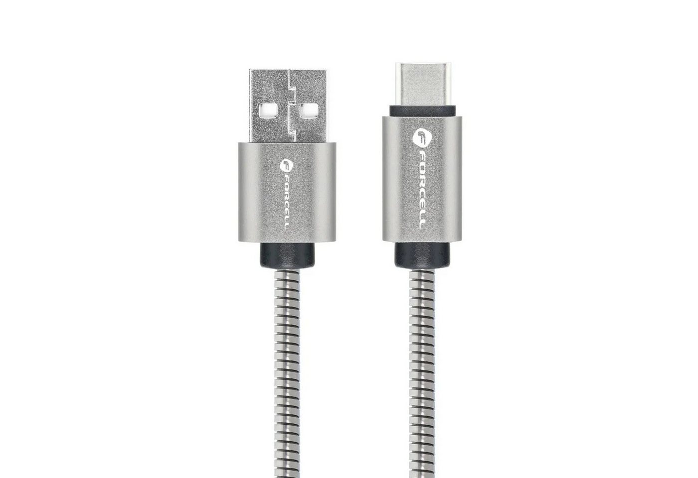 Forcell Ladekabel USB-Kabel auf Typ C 2.0 2,4 A Metall C234 1 m Silber Smartphone-Kabel von Forcell