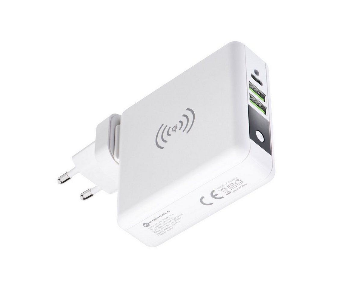 Forcell Multifunktionsladegerät 4in1 15W mit USB/USB Typ C, Weiß Universal-Ladegerät von Forcell