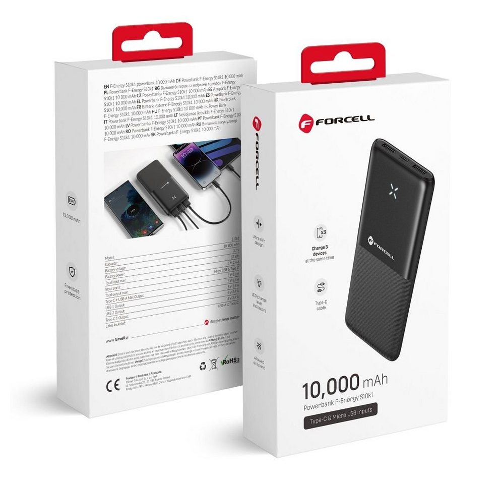 Forcell Powerbank F-Energy S10k1 10000mah Externer Akku Powerbank (1 St) von Forcell