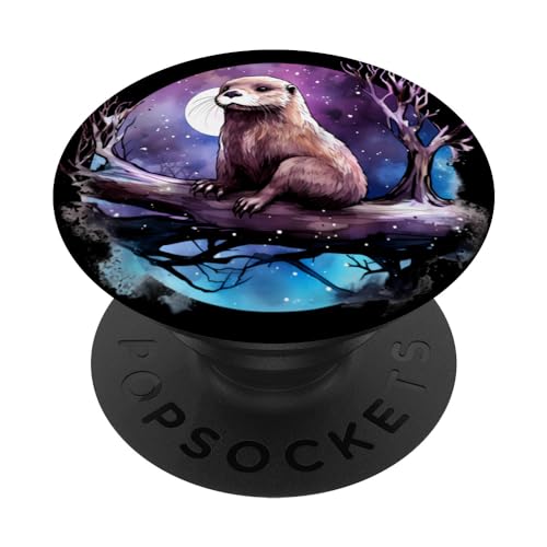 Otter Wald Mond Kunstwerk Motiv Tierliebhaber Natur PopSockets mit austauschbarem PopGrip von Forest Animal Art