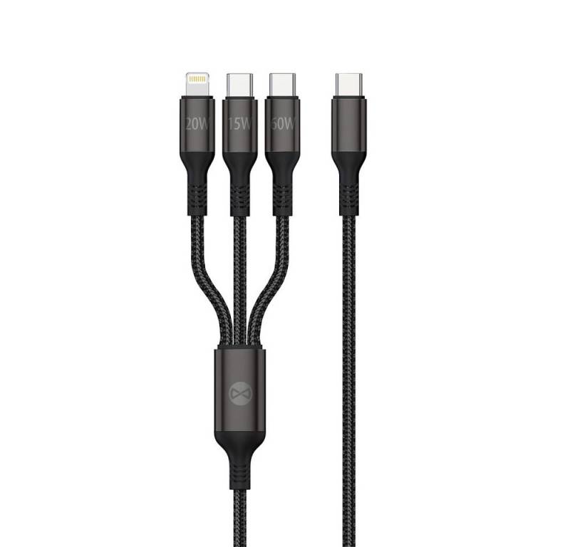 Forever 3in1 Kabel USB-C - Lightning + 2x USB-C 1,2m 60W Smartphone-Kabel, 60 W Leistung – ideal für Schnellladen von Forever