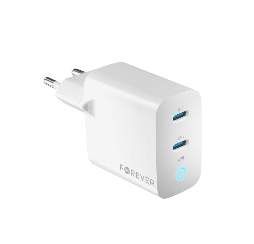 Forever 40W GaN PD QC Ladegerät 2x USB-C weiß Smartphone-Ladegerät Forever 40W GaN PD QC Ladegerät 2x USB-C weiß Smartphone-Ladegerät von Forever