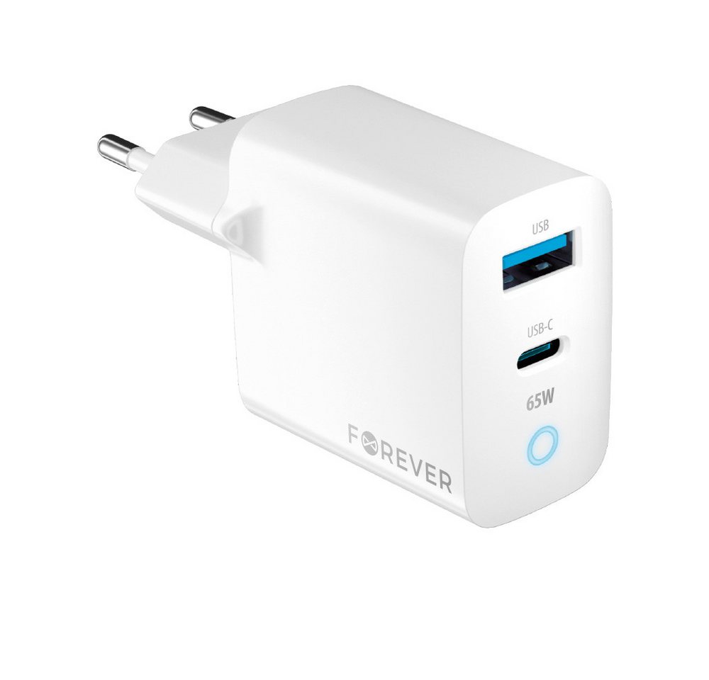 Forever 65W GaN PD QC Ladegerät 1x USB-C 1x USB Smartphone-Ladegerät von Forever