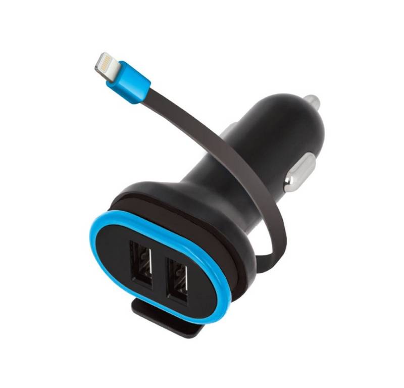 Forever KFZ 3-fach Adapter Ladegerät 2xUSB-Ports USB-Ladekabel Lightning Black Smartphone-Ladegerät von Forever