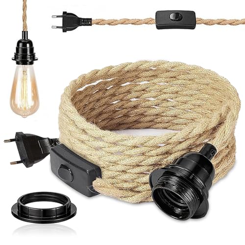 E27 Vintage Lampenfassung Pendelleuchte, Lampenkabel mit Schalter und Stecker, Einzelkopf Lampenkabel Hängende Leuchte, DIY Hängelampe für Esszimmer Schlafzimmer Loft Lager, Ohne Glühbirne E27 Vintage Lampenfassung Pendelleuchte, Lampenkabel mit Schalter und Stecker, Einzelkopf Lampenkabel Hängende Leuchte, DIY Hängelampe für Esszimmer Schlafzimmer Loft Lager, Ohne Glühbirne von Forhome