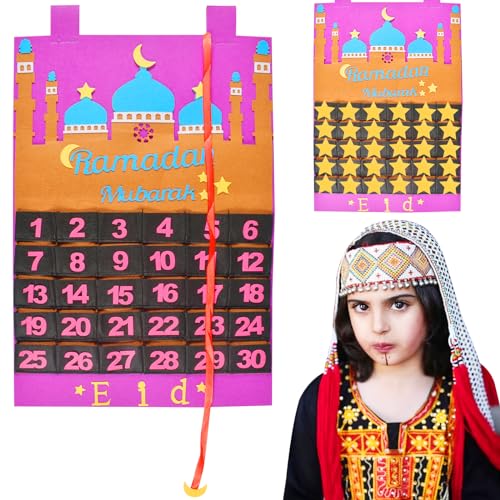 Eid Mubarak Countdown Kalender, Felt Ramadan Calendar, Wandkalender 30 Tage Kalender mit Taschen, Ramazan Kalender für Ramadan Dekoration von Forhome