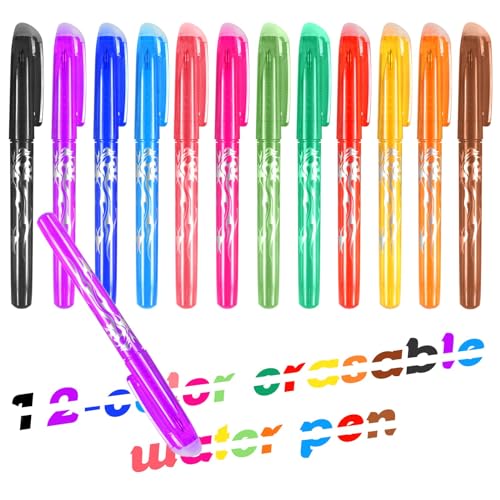 Forhome 12 Farben Radierbarer Kugelschreiber, Radierbarer Gelschreiber Set,Bunt Gelschreiber, Tintenroller Radierbar, Kugelschreiber mit Radiergummi für Malbücher, Skizzieren, Zeichnen, Büro (0.7mm) von Forhome