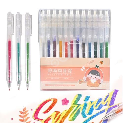 Forhome Glitzerstifte Gel,12 Stück Glitzer Gelschreiber Set,Gelstift,Glitzer-Gelstift,Druckkugelschreiber Mehrfarbig 1.0 MM Gelschreiber,Inklusive Glitter für Malen, Kritzeln, Büro, Tagebuch von Forhome