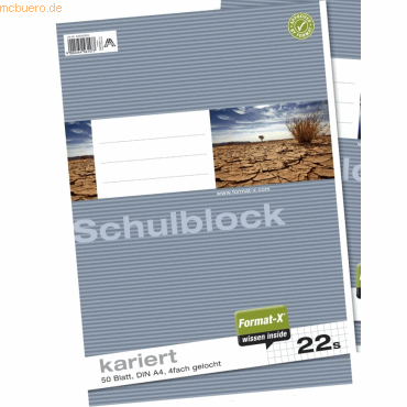 Format-X Schulblock A4 70g/qm 4-fach gelocht 50 Blatt kariert von Format-X