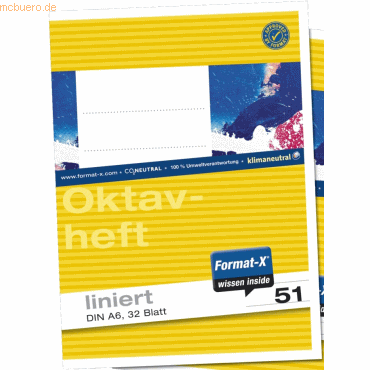 10 x Format-X Oktavheft A6 liniert 32 Blatt von Format-X