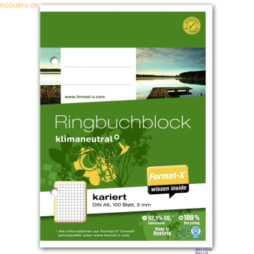 Format-X Ringbuchblock A6 70g 100 Blatt 5mm kariert von Format-X