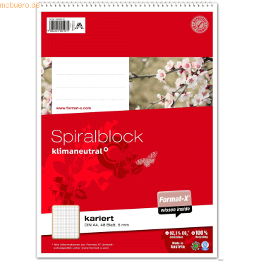 Format-X Spiralblock A4 70g 9mm 48 Blatt 5mm kariert Format-X Spiralblock A4 70g 9mm 48 Blatt 5mm kariert von Format-X