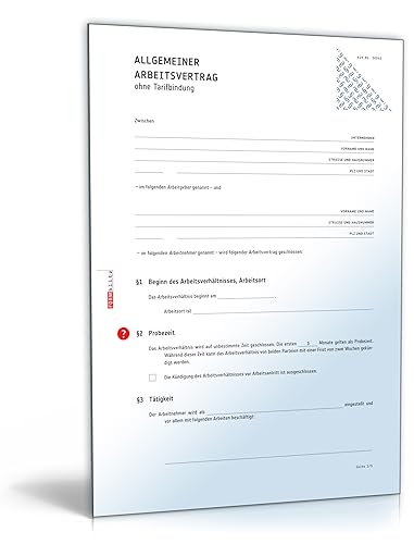 Arbeitsvertrag (DOC) - Allgemeine Vereinbarung ohne Tarifbindung [Download] von Formblitz AG