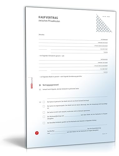 Kaufvertrag - Vertrag zwischen Privatleuten (PDF) [Download] von Formblitz AG
