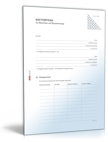 Mietvertrag Maschinen und Bauwerkzeuge [PDF Download] [Download] von Formblitz AG
