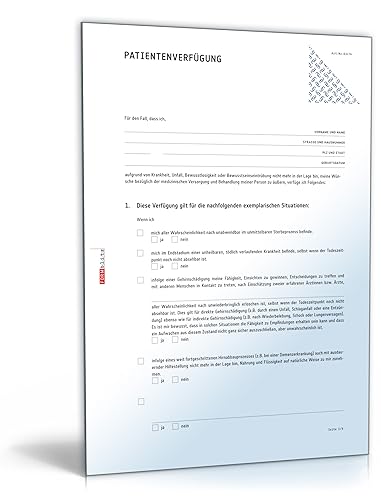 Patientenverfügung (PDF) - Patientenwillen rechtsverbindlich festlegen [Download] von Formblitz AG