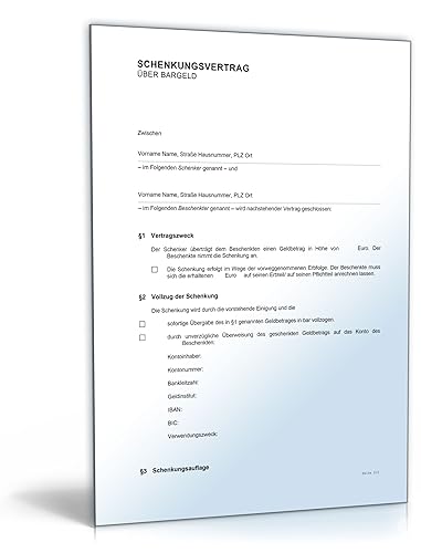 Schenkungsvertrag Bargeld [Download] von Formblitz AG