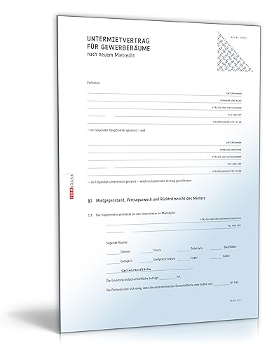 Untermietvertrag Gewerberäume (PDF) [Download] von Formblitz AG