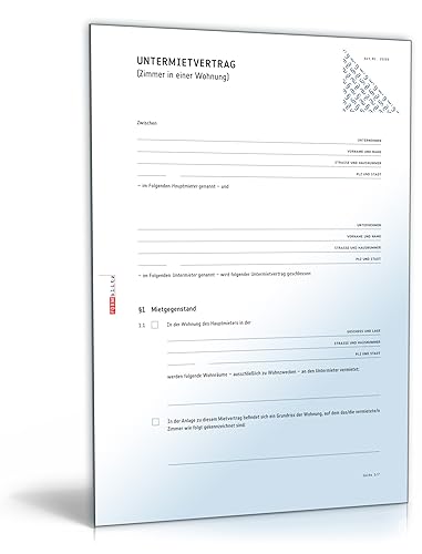 Untermietvertrag Zimmer [PDF Download] [Download] von Formblitz AG