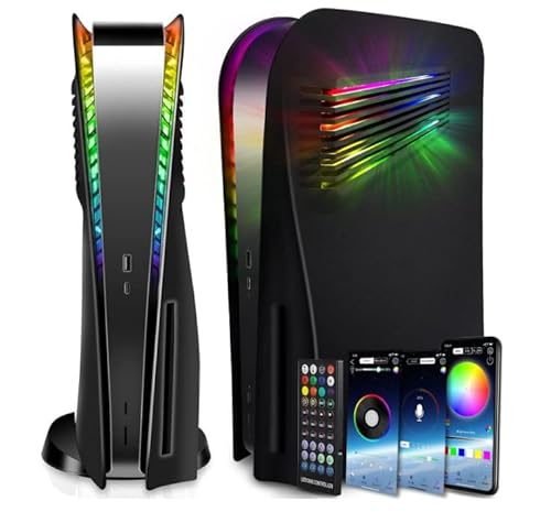 Frontplatte für PS5 Seitenschalenplatten PlayStation 5 Disc Edition Konsole Ersatz Zubehör Case Cover Black Plate Anti-Scratch Dust Cover Skin Protector (Black Square Vent with LEDs) von FormlessEmpire