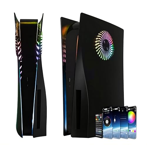 Frontplatte für PS5 Seitenschalenplatten PlayStation 5 Disc Edition Konsole Ersatz Zubehör Case Cover Black Plate Anti-Scratch Dust Cover Skin Protector (Schwarz mit LEDs) von FormlessEmpire