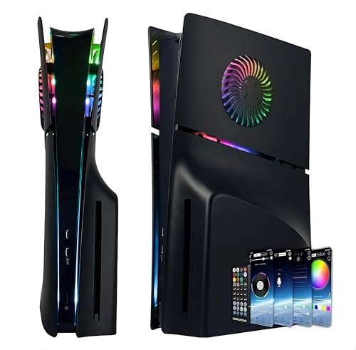 Frontplatte für PS5 Seitenschalenplatten PlayStation 5 Slim Disc Edition Konsole Ersatz Zubehör Case Cover Black Plate Anti-Scratch Dust Cover Skin Protector (Schwarz mit LEDs Slim Disc Edition) von FormlessEmpire