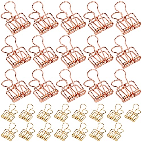 Lange Schwanzklammer,Forreen 30 Stück Foldback-Klammer Zettelclips Hohl Binder Clips Long Tail Clip für Foto Wand Drahtgitter Display,2 Verschiedenen Größen (Roségold, Gold) von Forreen