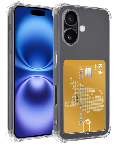 Forterra Hülle für iPhone 16 Plus Silikonhülle mit Kartenfach Stoßfeste Backcover Schlankes Design mit Panzerglas - Transparant von Forterra