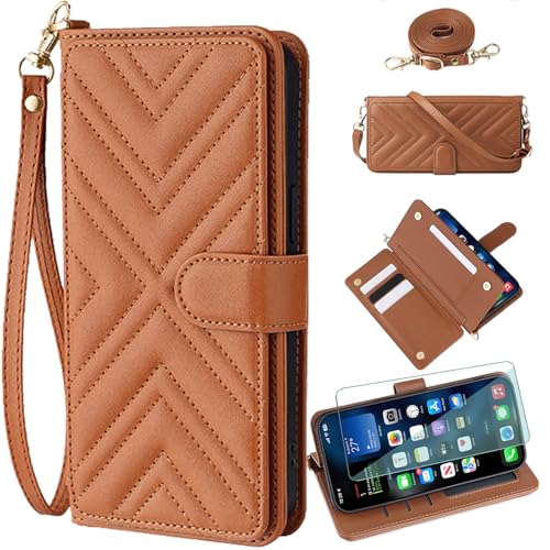 FortiCase Hülle + Displayschutzfolien für Alcatel 1B 2021,Flip Magnet Leder mit Hülle Kartenfach WalletStandfunktion Case,Klappbar Stoßfest Handyhülle - Brown-DN4 von FortiCase