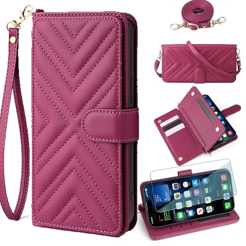 FortiCase Hülle + Displayschutzfolien für Asus ROG Phone 9,Flip Magnet Leder mit Hülle Kartenfach WalletStandfunktion Case,Klappbar Stoßfest Handyhülle - Rosered-DN4 von FortiCase
