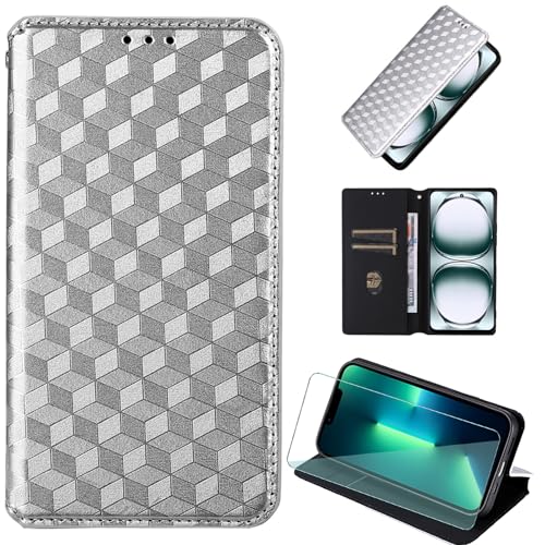 FortiCase Hülle + Displayschutzfolien für Google Pixel 8 Pro,Flip Magnet Leder mit Hülle Kartenfach WalletStandfunktion Case,Klappbar Stoßfest Handyhülle - Silver-DN4 von FortiCase