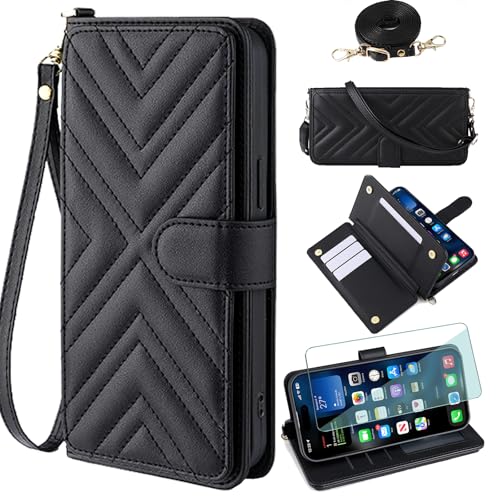 FortiCase Hülle + Displayschutzfolien für Google Pixel 9,Flip Magnet Leder mit Hülle Kartenfach WalletStandfunktion Case,Klappbar Stoßfest Handyhülle - Black-DN4 von FortiCase