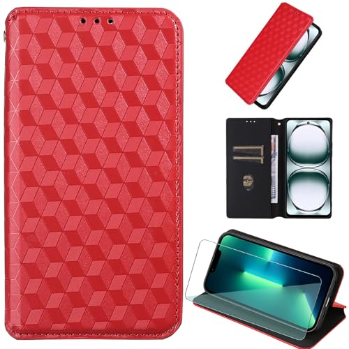FortiCase Hülle + Displayschutzfolien für Google Pixel 9 Pro,Flip Magnet Leder mit Hülle Kartenfach WalletStandfunktion Case,Klappbar Stoßfest Handyhülle - red-DN4 von FortiCase