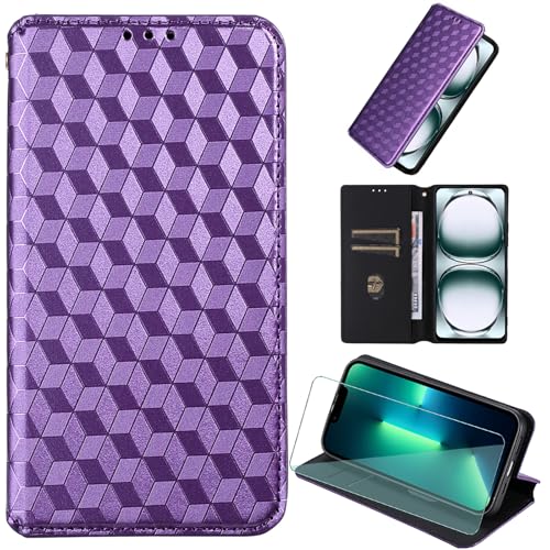 FortiCase Hülle + Displayschutzfolien für OnePlus 8T,Flip Magnet Leder mit Hülle Kartenfach WalletStandfunktion Case,Klappbar Stoßfest Handyhülle - Purple-DN4 von FortiCase