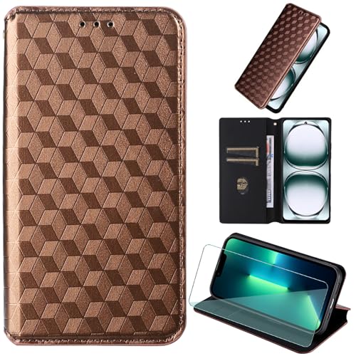 FortiCase Hülle + Displayschutzfolien für OnePlus Nord CE 3,Flip Magnet Leder mit Hülle Kartenfach WalletStandfunktion Case,Klappbar Stoßfest Handyhülle - Brown-DN4 von FortiCase