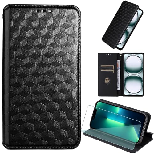 FortiCase Hülle + Displayschutzfolien für OnePlus Nord CE 5G,Flip Magnet Leder mit Hülle Kartenfach WalletStandfunktion Case,Klappbar Stoßfest Handyhülle - Black-DN4 von FortiCase