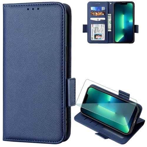 FortiCase Hülle + Displayschutzfolien für Sony Xperia 1 V 2023,Flip Magnet Leder mit Hülle Kartenfach WalletStandfunktion Case,Klappbar Stoßfest Handyhülle - DarkBlue-LZ4 von FortiCase