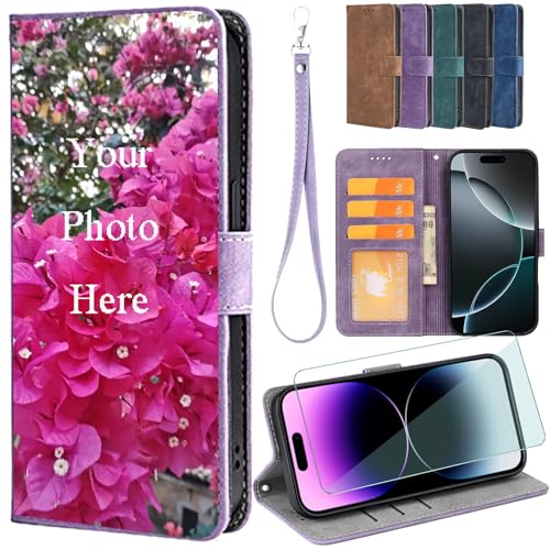 FortiCase Personalisierte Hülle + Displayschutzfolien für OnePlus Nord 2T 5G,Flip Leder Hülle Kartenfach Standfunktion Case,mit Eigenem Foto Bild Text Personalisiert Handyhülle - Purple-FD4 von FortiCase