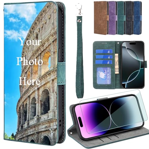 FortiCase Personalisierte Hülle + Displayschutzfolien für OnePlus Nord CE 2 5G,Flip Leder Hülle Kartenfach Standfunktion Case,mit Eigenem Foto Bild Text Personalisiert Handyhülle - Green-FD4 von FortiCase