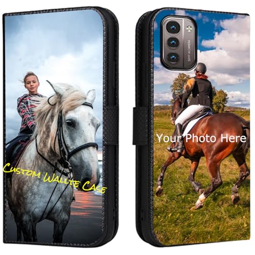 FortiCase Personalisierte Hülle für Nokia G21,Flip Leder Hülle Kartenfach Standfunktion Case,mit Eigenem Foto Bild Text Personalisiert Handyhülle - Black-LN4 von FortiCase