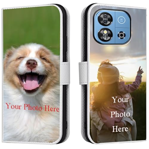 FortiCase Personalisierte Hülle für Oukitel C57 Pro,Flip Leder Hülle Kartenfach Standfunktion Case,mit Eigenem Foto Bild Text Personalisiert Handyhülle - White-LN4 von FortiCase