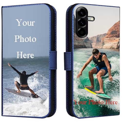 FortiCase Personalisierte Hülle für Samsung Galaxy A14,Flip Leder Hülle Kartenfach Standfunktion Case,mit Eigenem Foto Bild Text Personalisiert Handyhülle - Blue-LN4 FortiCase Personalisierte Hülle für Samsung Galaxy A14,Flip Leder Hülle Kartenfach Standfunktion Case,mit Eigenem Foto Bild Text Personalisiert Handyhülle - Blue-LN4 von FortiCase