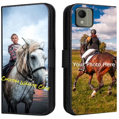 FortiCase Personalisierte Hülle für Wiko Y52,Flip Leder Hülle Kartenfach Standfunktion Case,mit Eigenem Foto Bild Text Personalisiert Handyhülle - Black-LN4 von FortiCase