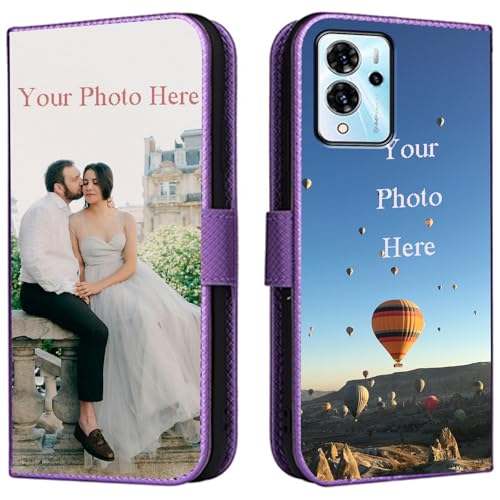 FortiCase Personalisierte Hülle für ZTE Blade V40 Pro,Flip Leder Hülle Kartenfach Standfunktion Case,mit Eigenem Foto Bild Text Personalisiert Handyhülle - Purple-LN4 von FortiCase